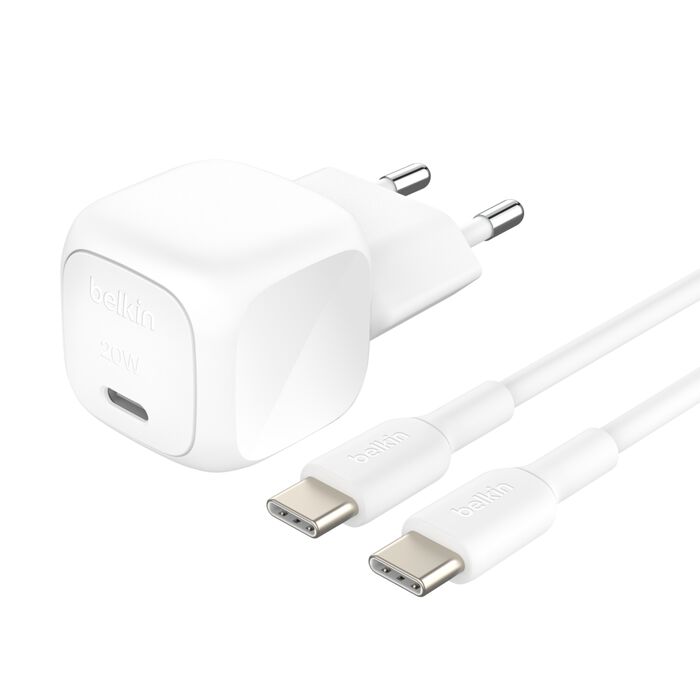 Сетевое зарядное устройство Belkin Wall Charger BoostCharge USB-C 20W с кабелем USB-C/USB-C PD 1m White