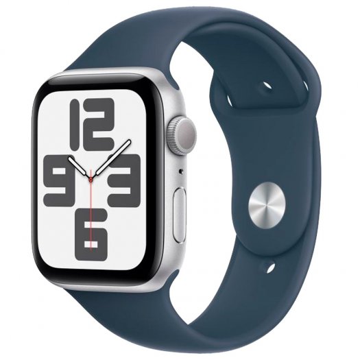 Часы Apple Watch SE (2023) 44mm Silver Aluminium Case with Storm Blue Sport Band (GPS) (размер M/L)