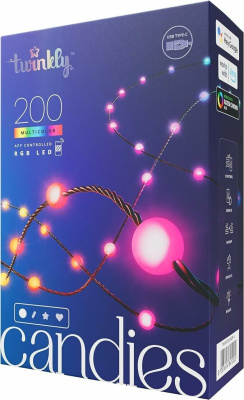 Умная гирлянда Twinkly Candies Pearls RGB, в форме шара 8мм, 200 диодов, зеленый провод, BT+WiFi, IP20