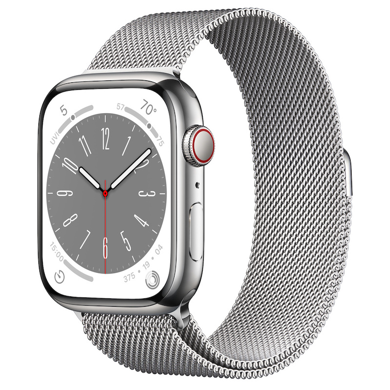 Apple Watch Series 8 45mm корпус из нержавеющей стали серебристого цвета , миланский сетчатый браслет серебристого цвета (GPS+Cellular) (Уцененные)