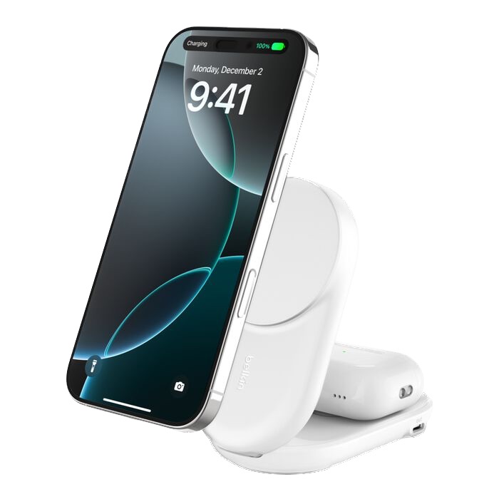 Беспроводное зарядное устройство Belkin UltraCharge 2-in-1 Foldable Magnetic 25W Qi2 Wireless charger (Round) Белый
