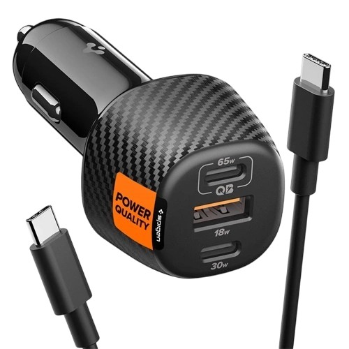 Автомобильная зарядка Spigen ESSENTIAL EV1133 3-PORT with Type - C Cable 113W Black