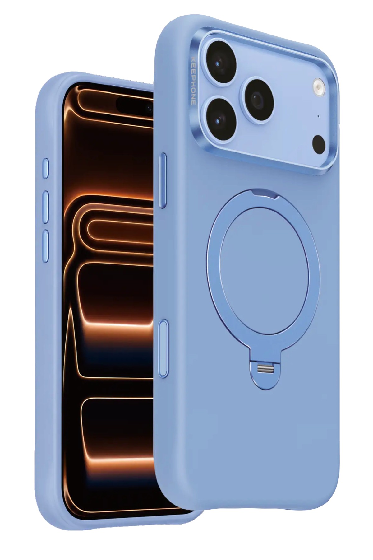 Защитный чехол Keephone Rovana Soft Touch Silicone Case With Flexible Ring (Magsafe) для iPhone 18 Pro/17 Pro Light Blue