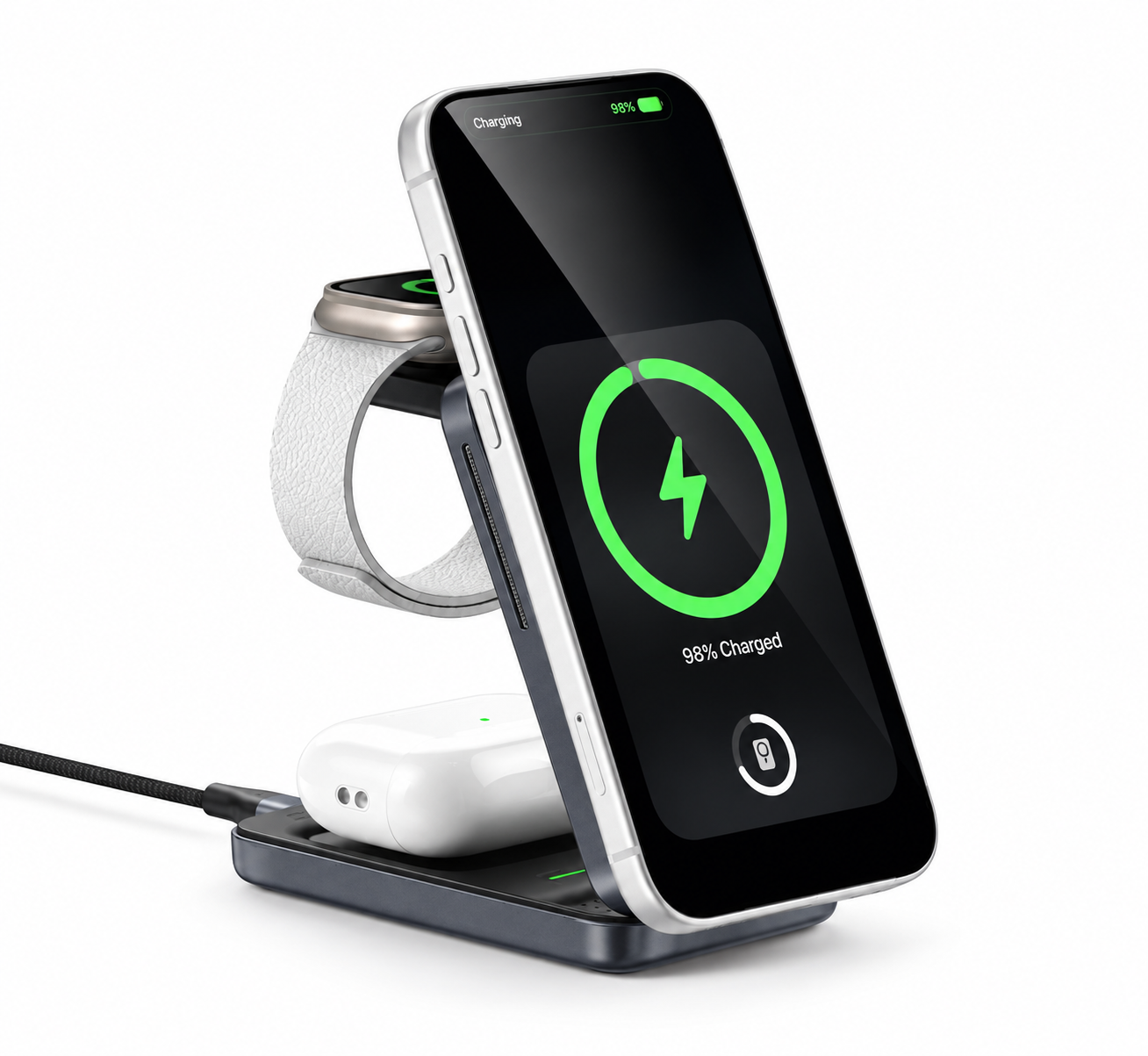 Беспроводное зарядное устройство Keephone POPGO 25W QI2.2 Magsafe 3in1 Wireless Charger Gunmetal