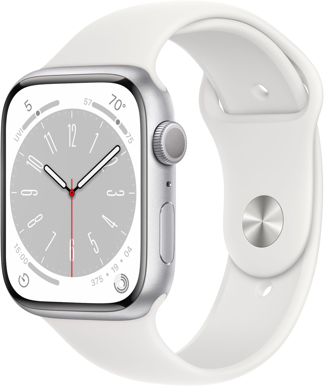 Часы Apple Watch Series 8 45mm Silver Aluminum Case with White Sport Band (GPS) (размер M/L)