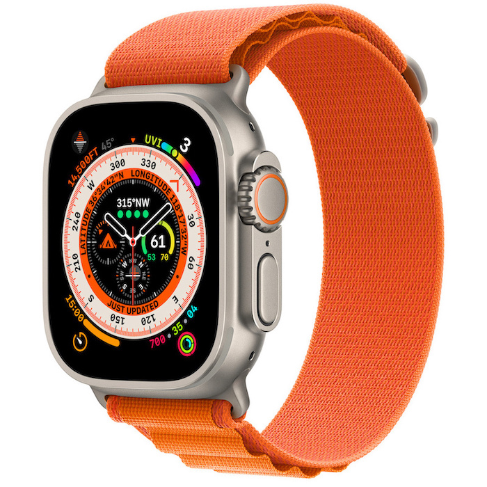 Часы Apple Watch Ultra 49mm Titanium Case with Orange Alpine Loop Band - Small (GPS + Cellular)