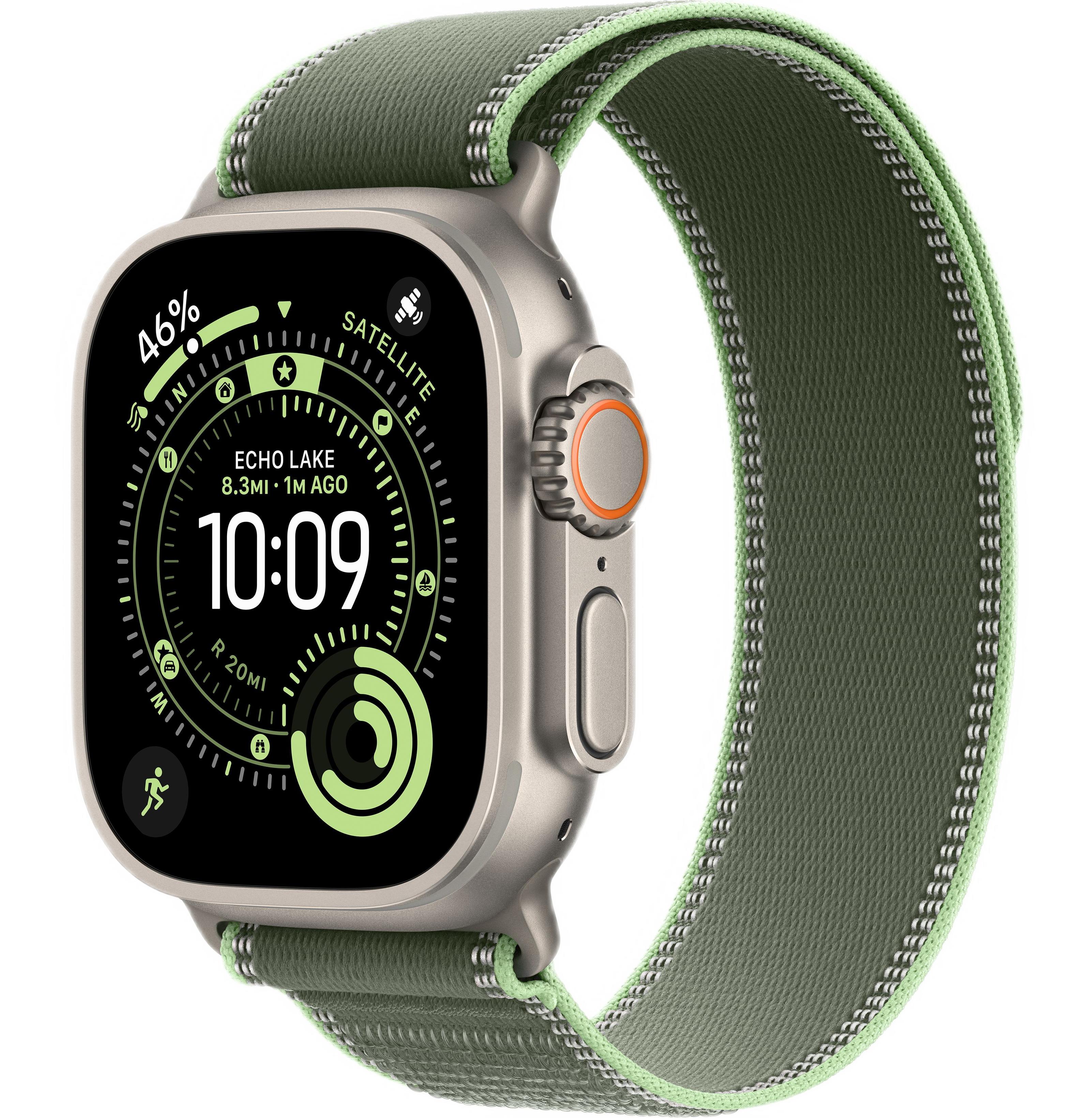Apple Watch Ultra 3 (2025) 49mm Natural Titanium Case with Green/Neon Blue Trail Loop (GPS + Cellular) (S/M)