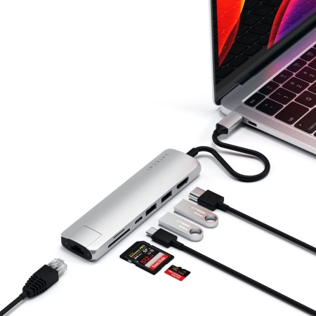 Адаптер Satechi USB-C Slim Multi-Port with Ethernet Adapter Silver