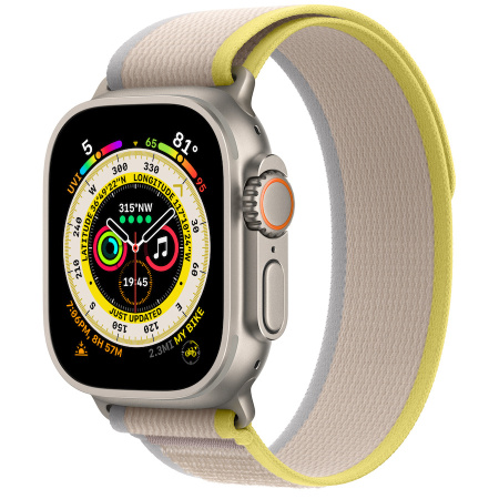 Часы Apple Watch Ultra 49mm Titanium Case with Yellow/Beige Trail Loop Band - S/M (GPS + Cellular)