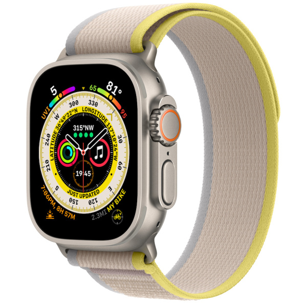 Часы Apple Watch Ultra 49mm Titanium Case with Yellow/Beige Trail Loop Band - M/L (GPS + Cellular)
