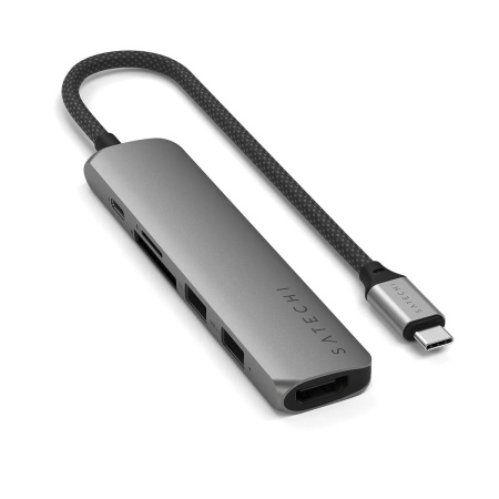 Адаптер Satechi 6-in-1 USB-C Slim Multiport Adapter 1xUSB-C PD 2хUSB-A 1хHDMI 4K @ 60Hz Micro/SD Card Space Grey