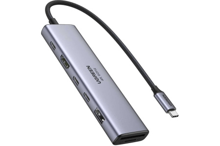 Адаптер UGREEN CM511 (45521) 7-in-1 4K@60Hz USB-C To HDMI+2xUSB-C 3.2+1xUSB-A 3.2+SD/TF+PD Converter Gray