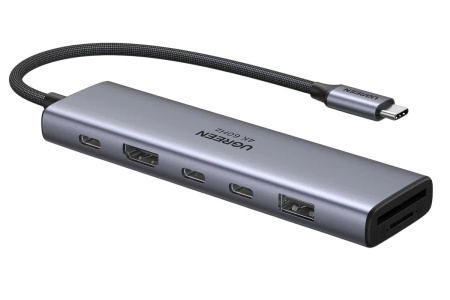 Адаптер UGREEN CM511 (45521) 7-in-1 4K@60Hz USB-C To HDMI+2xUSB-C 3.2+1xUSB-A 3.2+SD/TF+PD Converter Gray