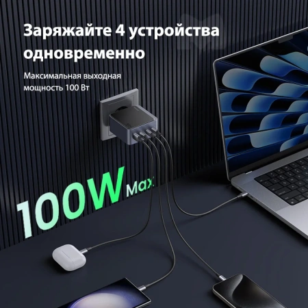 Сетевое зарядное устройство UGREEN X565 (35043) Nexode S 100W USB-A+3xUSB-C GaN Gray