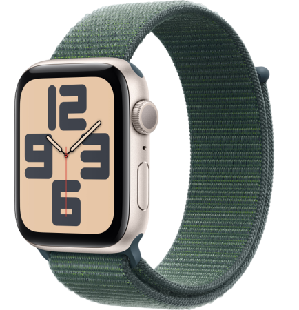 Apple Watch SE (2024) 44mm Starlight Aluminum Case with Lake Green Sport Loop (GPS)