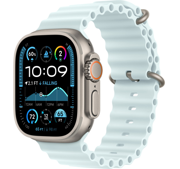 Apple Watch Ultra 2 (2024) 49mm Natural Titanium Case with Ice Blue Ocean Band (GPS + Cellular)