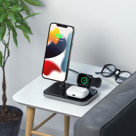 Беспроводное зарядное устройство-подставка Satechi Magnetic 3-in-1 Wireless Charging Stand серый космос ST-WMCS3M