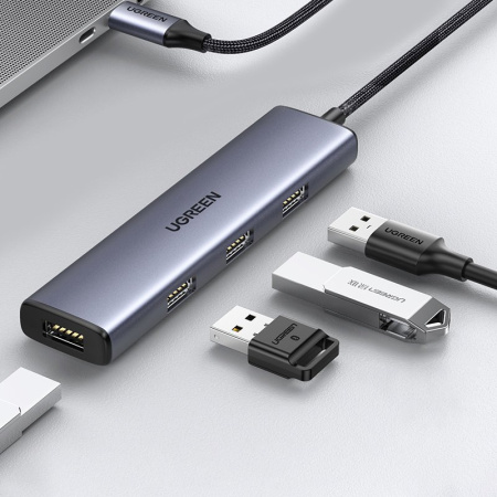 Адаптер Ugreen CM473 (20841) 4-in-1 USB Type-C to 4xUSB 3.0 HUB Space Gray
