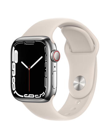 Часы Apple Watch Series 7 41mm Silver Stainless Steel Case with Starlight Sport Band (GPS+ Cellular)