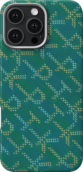 Чехол Pitaka Monogram Tactile Woven для iPhone 16 Pro Gold/Green