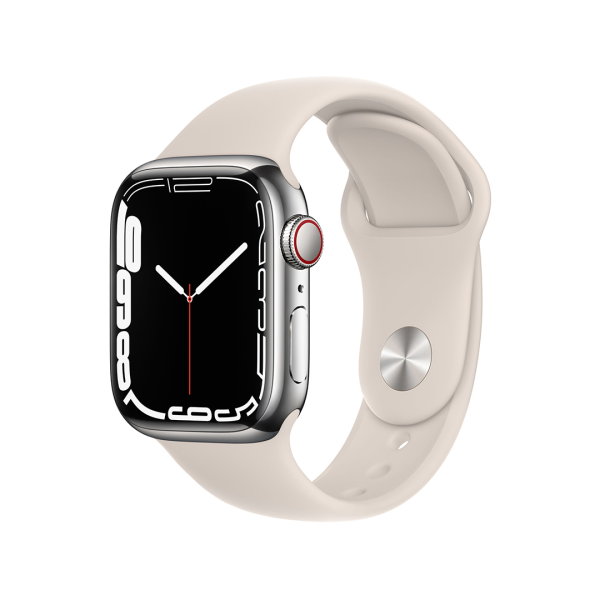 Часы Apple Watch Series 7 41mm Silver Stainless Steel Case with Starlight Sport Band (GPS+ Cellular)