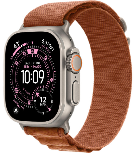 Apple Watch Ultra 3 (2025) 49mm Natural Titanium Case with Terra Cotta Alpine Loop - Large (GPS + Cellular)