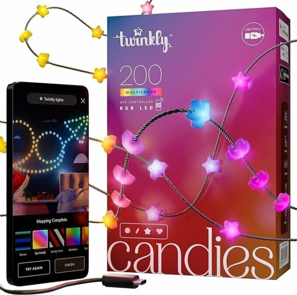 Умная гирлянда Twinkly Candies Stars RGB, в форме звезды 7мм, 200 диодов, зеленый провод, BT+WiFi, IP20