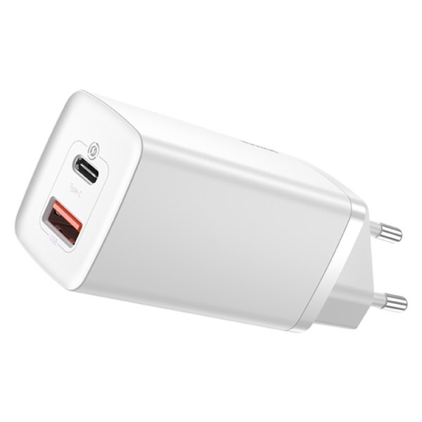 Сетевое зарядное устройство Baseus GaN2 Lite Quick Charger USB-C+USB-A 65W White