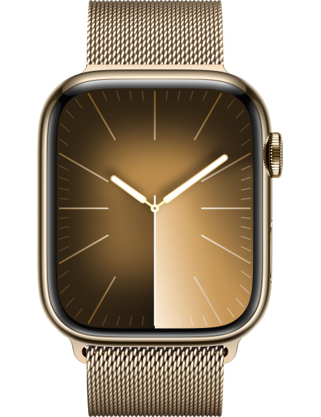 Часы Apple Watch Series 9 45mm Gold Stainless Steel Case with Gold Milanese Loop (GPS + LTE)