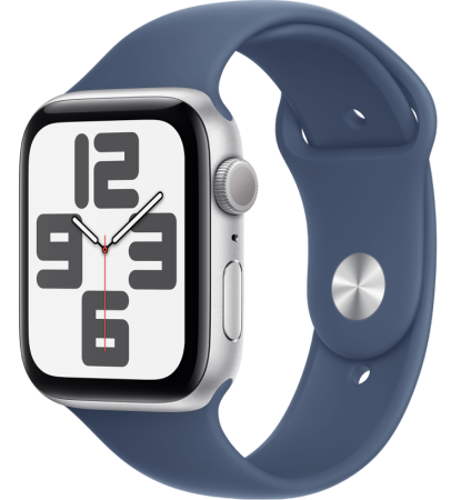 Apple Watch SE (2024) 44mm Silver Aluminium Case with Denim Sport Band (GPS) (размер M/L)