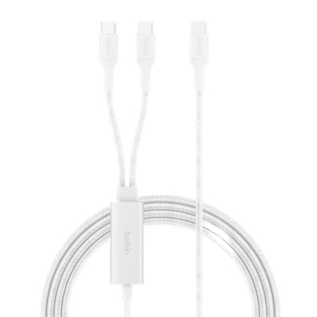 Кабель двойной Belkin BoostCharge Pro 2-in-1 140W USB-C - USB-C 1,5м Braided Dual Charging Cable White