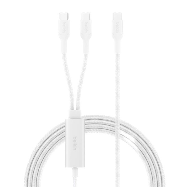 Кабель двойной Belkin BoostCharge Pro 2-in-1 140W USB-C - USB-C 1,5м Braided Dual Charging Cable White