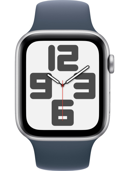 Часы Apple Watch SE (2023) 44mm Silver Aluminium Case with Storm Blue Sport Band (GPS) (размер M/L)