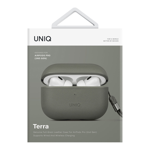 Чехол Uniq Terra Genuine Leather для AirPods Pro (2-го поколения) Lichen Green