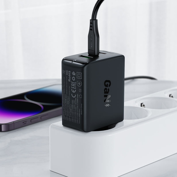 Сетевое зарядное устройство ACEFAST A41 GaN PD 65W 2xUSB-C+USB-A Black