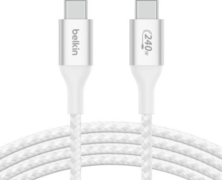 Кабель Belkin BoostCharge 240W PD 3.1 USB-C to USB-C 1м Braided Cable Белый