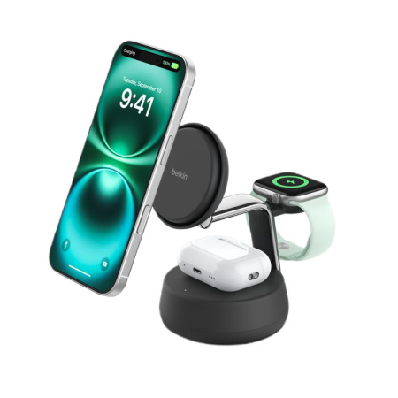 Беспроводное зарядное устройство Belkin Ultracharge Pro Qi2 25W 3-in-1 Magnetic Charging Stand Черный