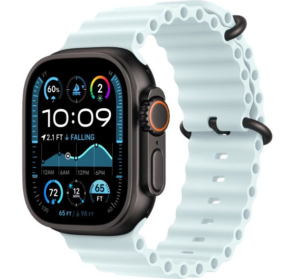 Apple Watch Ultra 2 (2024) 49mm Black Titanium Case with Ice Blue Ocean Band (GPS + Cellular)