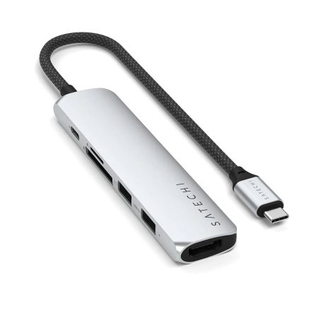 Адаптер Satechi 6-in-1 USB-C Slim Multiport Adapter 1xUSB-C PD 2хUSB-A 1хHDMI 4K @ 60Hz Micro/SD Card Silver