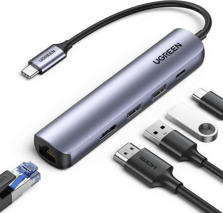 Адаптер UGREEN CM418 (10919) USB-C to 2xUSB 3.0+HDMI+RJ45 Ethernet Adapter+PD