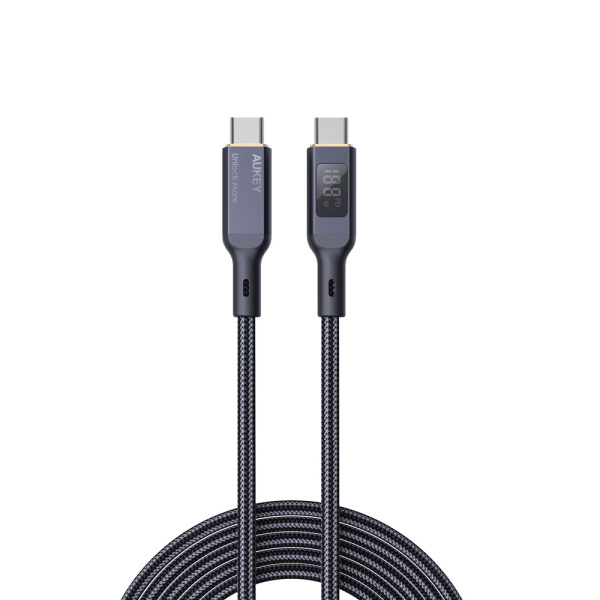 Кабель Aukey Circlet Blink 100W Nylon Braided with LCD Display USB-C to USB-C 1m Black