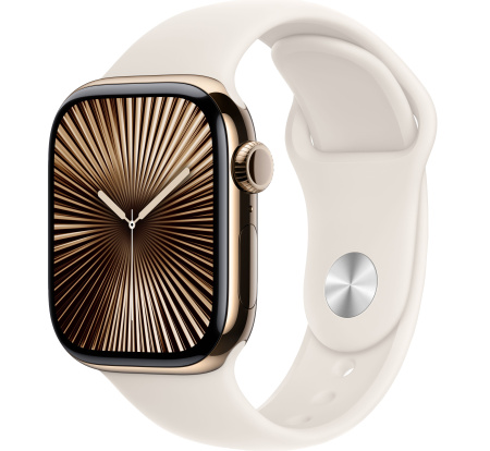 Apple Watch Series 10 42mm Gold Titanium Case with Starlight Sport Band (GPS + LTE) (размер S/M)