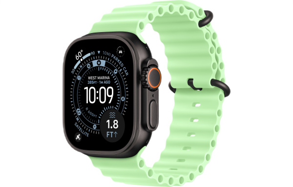 Apple Watch Ultra 3 (2025) 49mm Black Titanium Case with Neon Green Ocean Band (GPS + Cellular)
