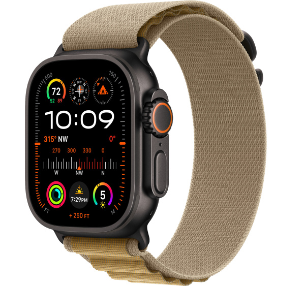 Apple Watch Ultra 2 (2024) 49mm Black Titanium Case with Tan Alpine Loop Band - Small (GPS + Cellular)