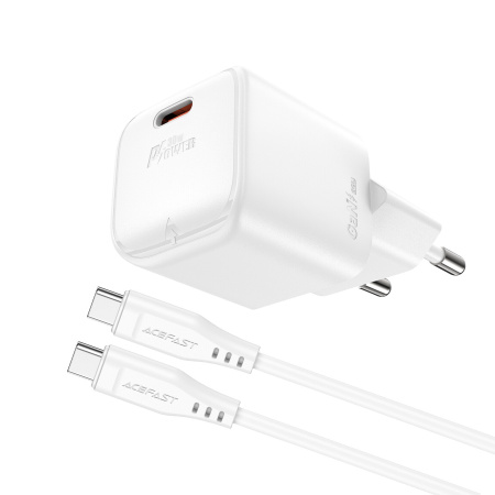 Сетевое зарядное устройство ACEFAST A73 mini PD20W GaN USB-C с кабелем USB-C-USB-C White