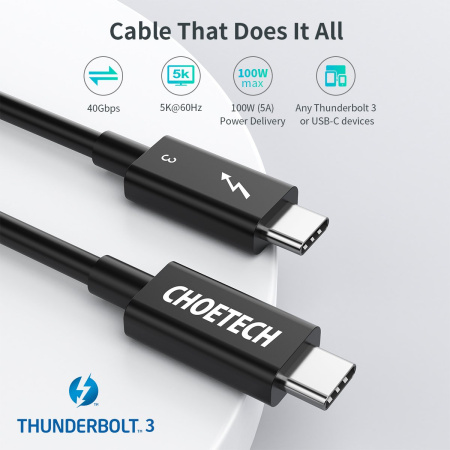 Кабель Choetech XCC-1028 USB C 4.0 PD, 100 Вт, 0.8м, черный