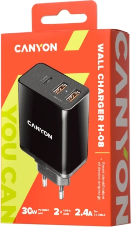 Сетевое зарядное устройство Canyon Universal USB-С with PD CNE-CHA08 H-08 Black