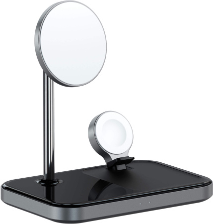 Беспроводное зарядное устройство-подставка Satechi Magnetic 3-in-1 Wireless Charging Stand серый космос ST-WMCS3M