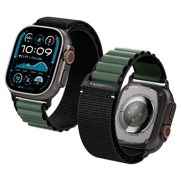 Ремешок Spigen WBF1 Band для Apple Watch 6/7/8/9/10 /SE/Ultra 1/2 44/45/46/49mm Black/Green