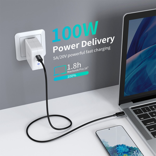 Кабель Choetech XCC-1028 USB C 4.0 PD, 100 Вт, 0.8м, черный